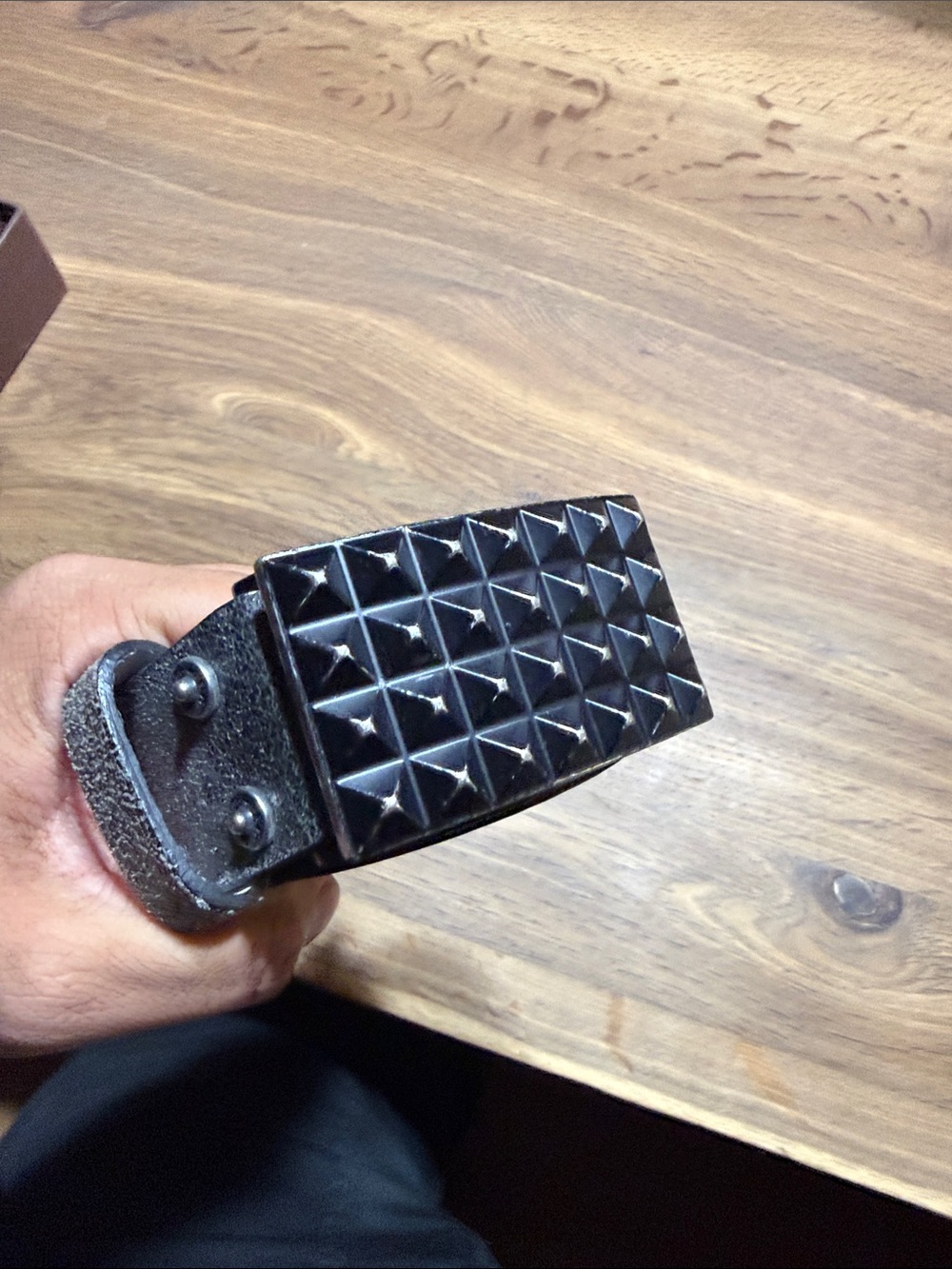 Black Studded Leather Belt Buckle